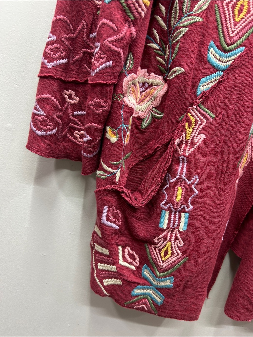 Coldwater Creek Burgundy Oversized Floral Embroidered Cardigan - Picture 4 of 14